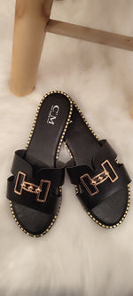 MULES NOIRES & BOUCLES DORES