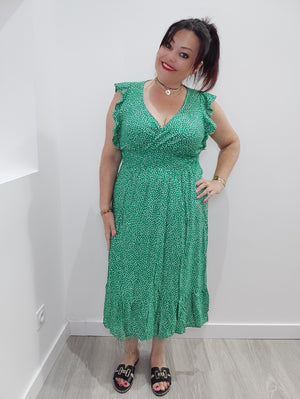 ROBE MI-LONGUE VERTE & PETITS POIS