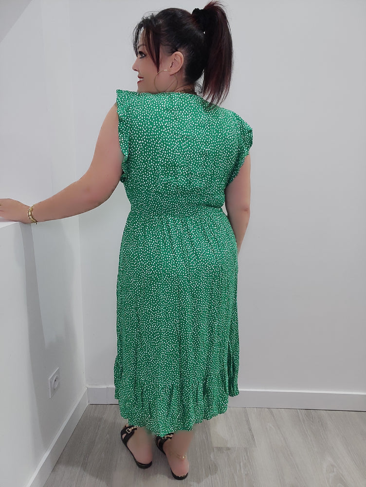 ROBE MI-LONGUE VERTE & PETITS POIS