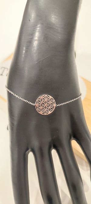 BRACELET ARGENT ACIER & FLEUR DE VIE