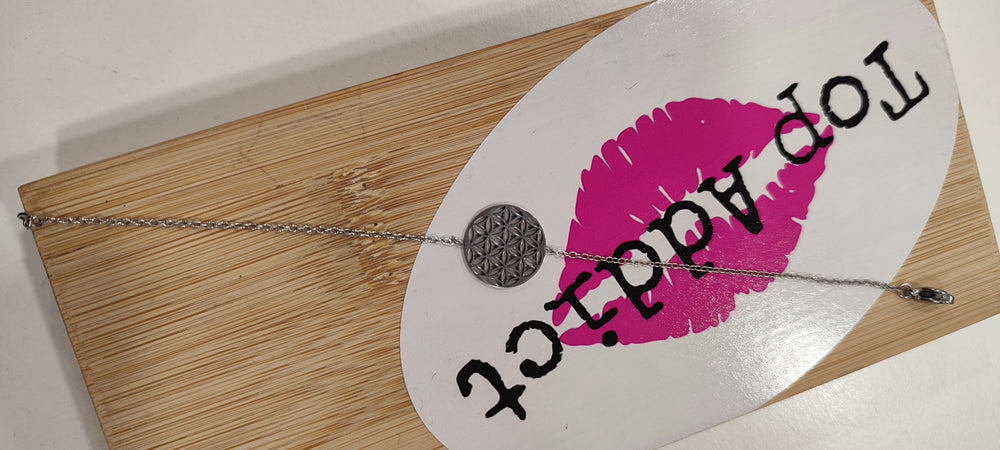 BRACELET ARGENT ACIER & FLEUR DE VIE