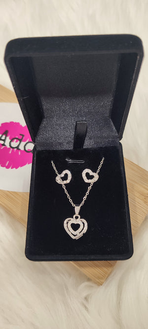 PARURE ARGENT ACIER & COEUR STRASS