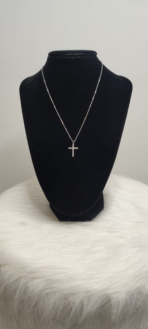 COLLIER CROIX STRASS & ARGENT