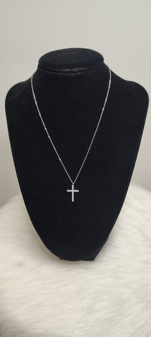 COLLIER CROIX STRASS & ARGENT