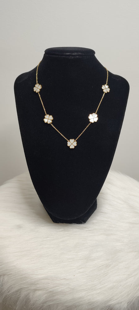 COLLIER TREFLE BLANC NACRE & OR