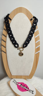 COLLIER MAXI CHAINE MEDAILLE & NOIR ACIER