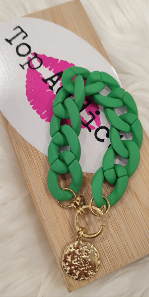 BRACELET MAXI CHAINE MEDAILLE & VERT ACIER