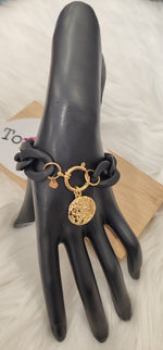 BRACELET MAXI CHAINE MEDAILLE & NOIR ACIER
