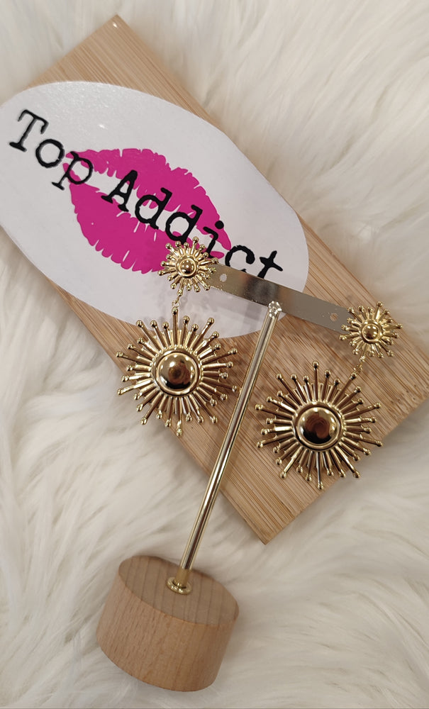 BOUCLES D'OREILLES PENDANTES SOLEIL & OR ACIER