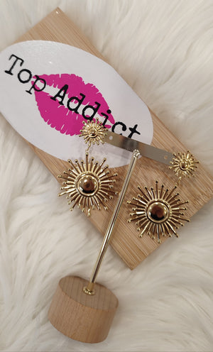 BOUCLES D'OREILLES PENDANTES SOLEIL & OR ACIER