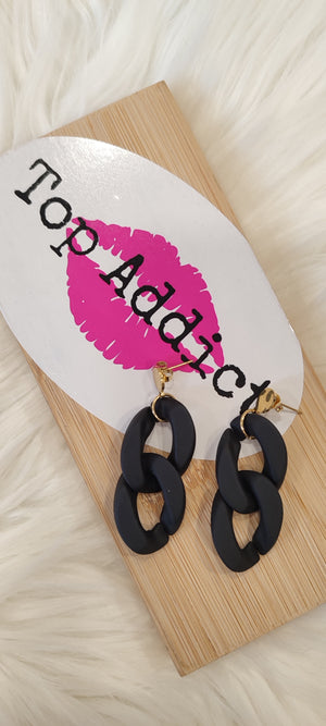 BOUCLES D'OREILLES MAXI CHAINE & NOIR ACIER