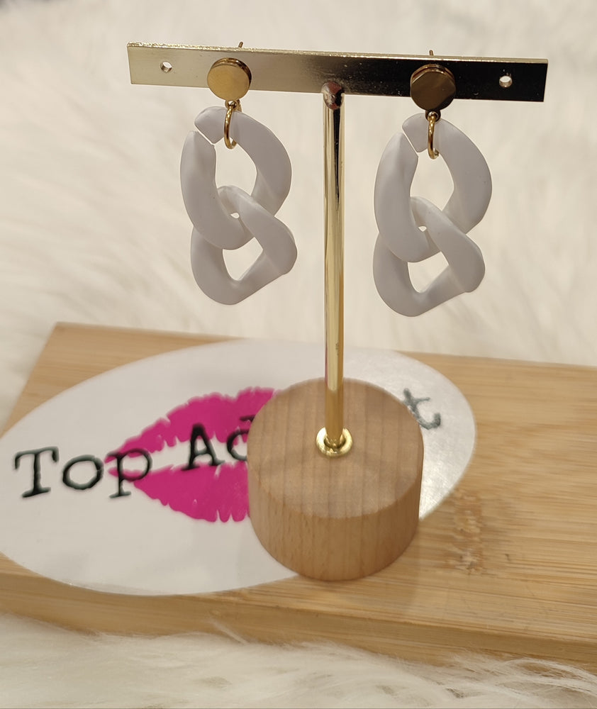BOUCLES D'OREILLES MAXI CHAINE & BLANC ACIER