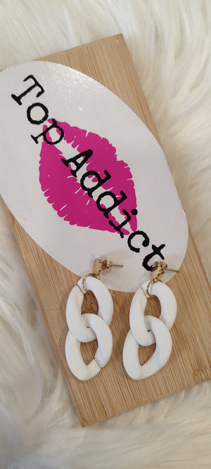 BOUCLES D'OREILLES MAXI CHAINE & BLANC ACIER