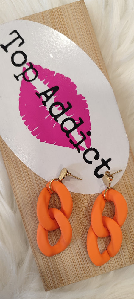 BOUCLES D'OREILLES MAXI CHAINE & ORANGE ACIER