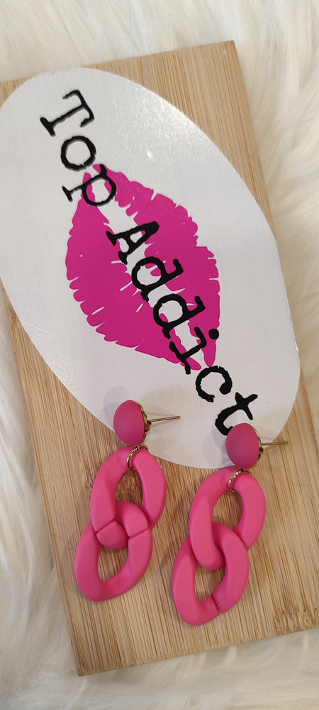 BOUCLES D'OREILLES MAXI CHAINE & FUSHIA ACIER