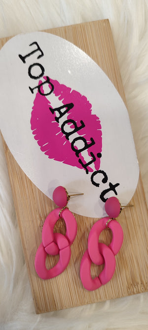 BOUCLES D'OREILLES MAXI CHAINE & FUSHIA ACIER