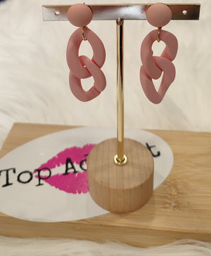 BOUCLES D'OREILLES MAXI CHAINE & ROSE ACIER