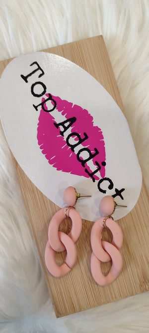 BOUCLES D'OREILLES MAXI CHAINE & ROSE ACIER