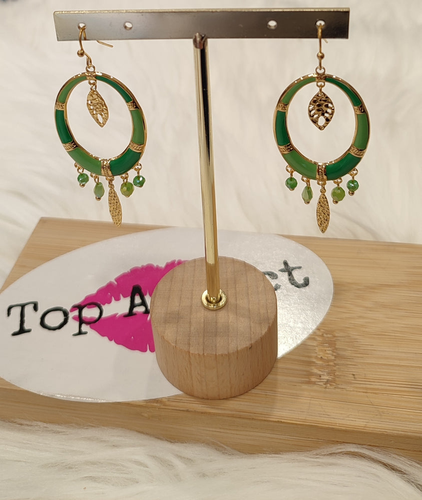 BOUCLES D'OREILLES VERT & PERLES VERTES