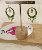 BOUCLES D'OREILLES VERT & PERLES VERTES