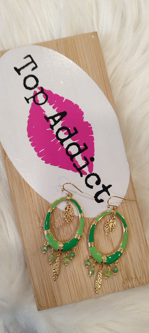 BOUCLES D'OREILLES VERT & PERLES VERTES