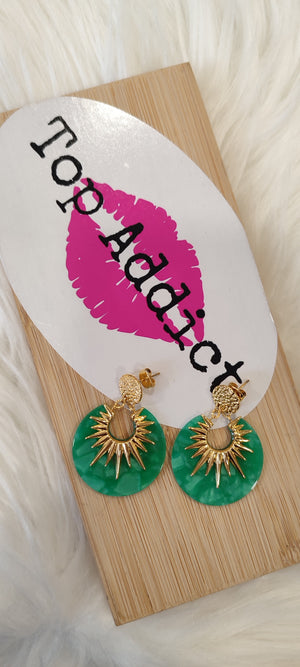 BOUCLES D'OREILLES OR & VERT ACIER