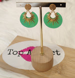 BOUCLES D'OREILLES OR & VERT ACIER