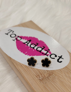 BOUCLES D'OREILLES FLEUR NOIR & OR ACIER