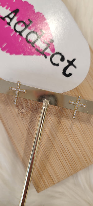 BOUCLES D'OREILLES CROIX STRASS & OR ACIER