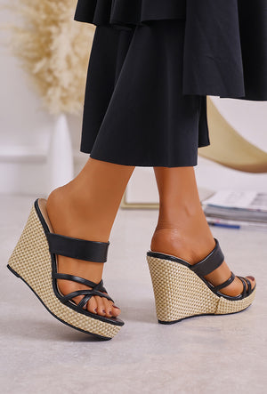 SANDALES SIMILI COMPENSEES & NOIRES