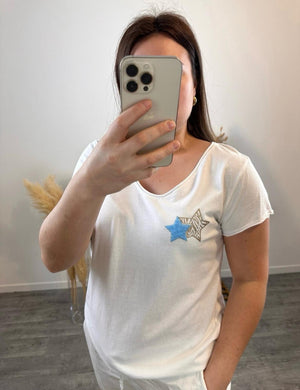 T SHIRT BLANC & ETOILE BLEU TURQUOISE