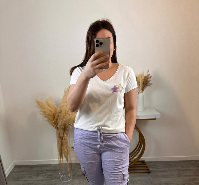 T SHIRT BLANC & ETOILE VIOLETTE
