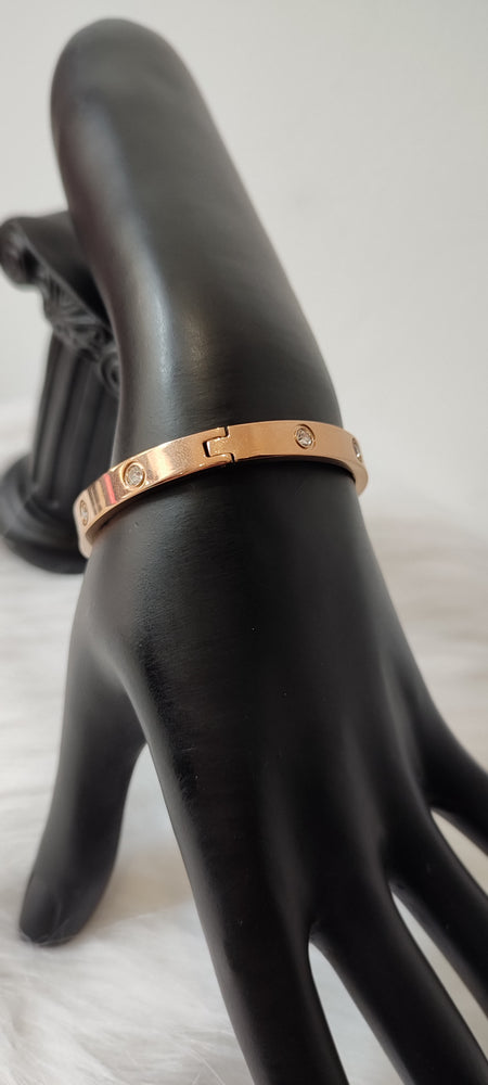 BRACELET JONC STRASS & ROSE GOLD ACIER