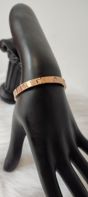 BRACELET JONC STRASS & ROSE GOLD ACIER