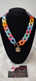 COLLIER MAXI CHAINE MEDAILLE & MULTICOLOR ACIER