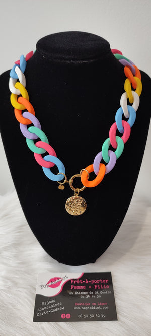 COLLIER MAXI CHAINE MEDAILLE & MULTICOLOR ACIER