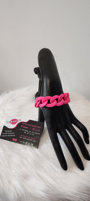 BRACELET MAXI CHAINE MEDAILLE & FUSHIA ACIER