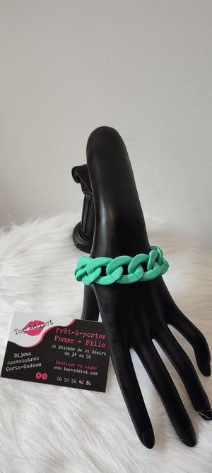 BRACELET MAXI CHAINE MEDAILLE & VERT D'EAU ACIER